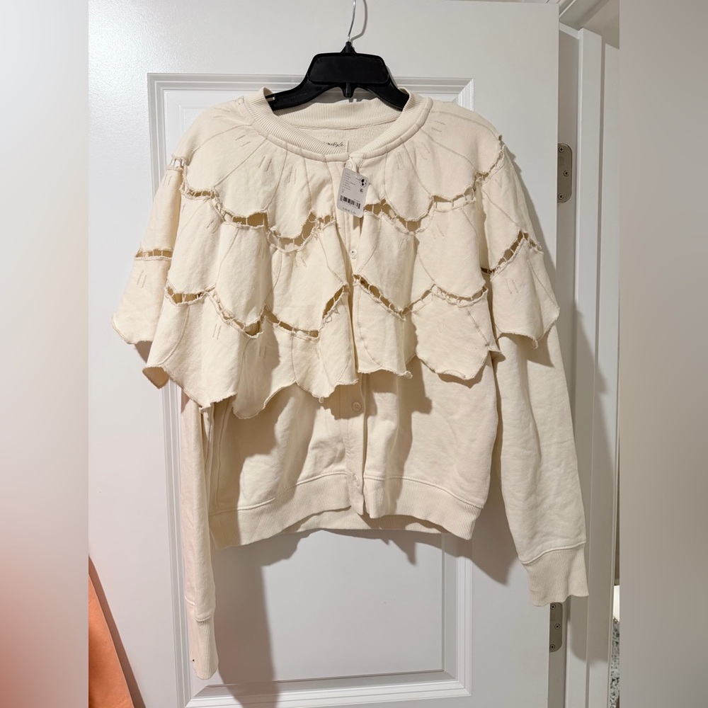 Free People Cream Textured Cardigan